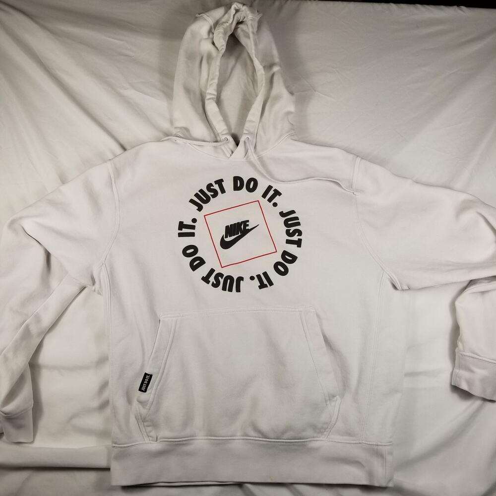 Nike Just Do It Graphic Pullover Hoodie Sweatshirt Medium White DA0151-100